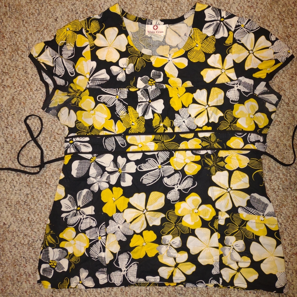 White Cross floral scrub shirt- tons of scrubs bundle and save